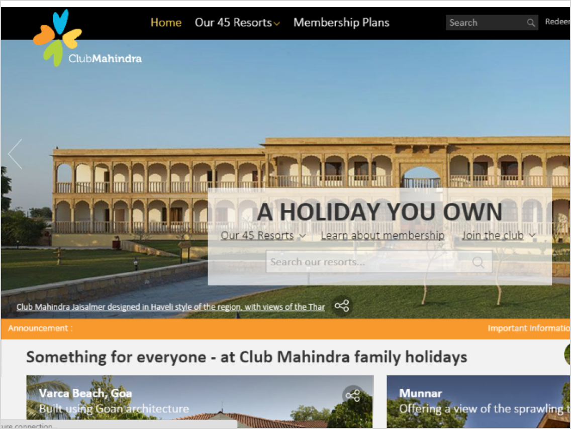 Conceived and designed a member mobile app for India's largest timeshare resorts company.